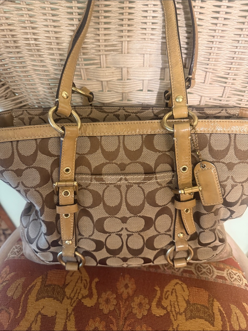 Coach Tan and Brown Signature Canvas Tote - Picture 2 of 4